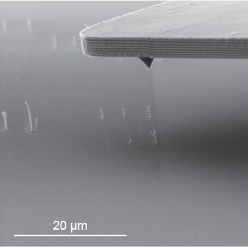 (Figure 2) Positioning of AFM cantilever tip on top of individual 3D nanopillar.